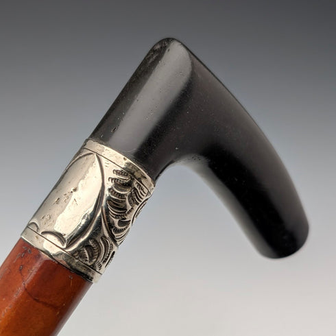 Antique British Malacca Shaft Resin L-Handle Walking Stick 88cm